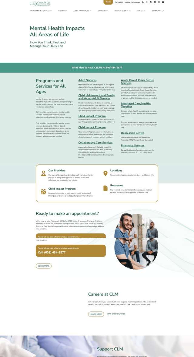 Center for Life Management website full page screenshot